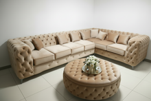 Load image into Gallery viewer, Chesterfield corner couch + Free ottoman table