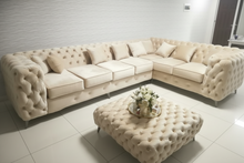 Load image into Gallery viewer, Chesterfield corner couch + Free ottoman table