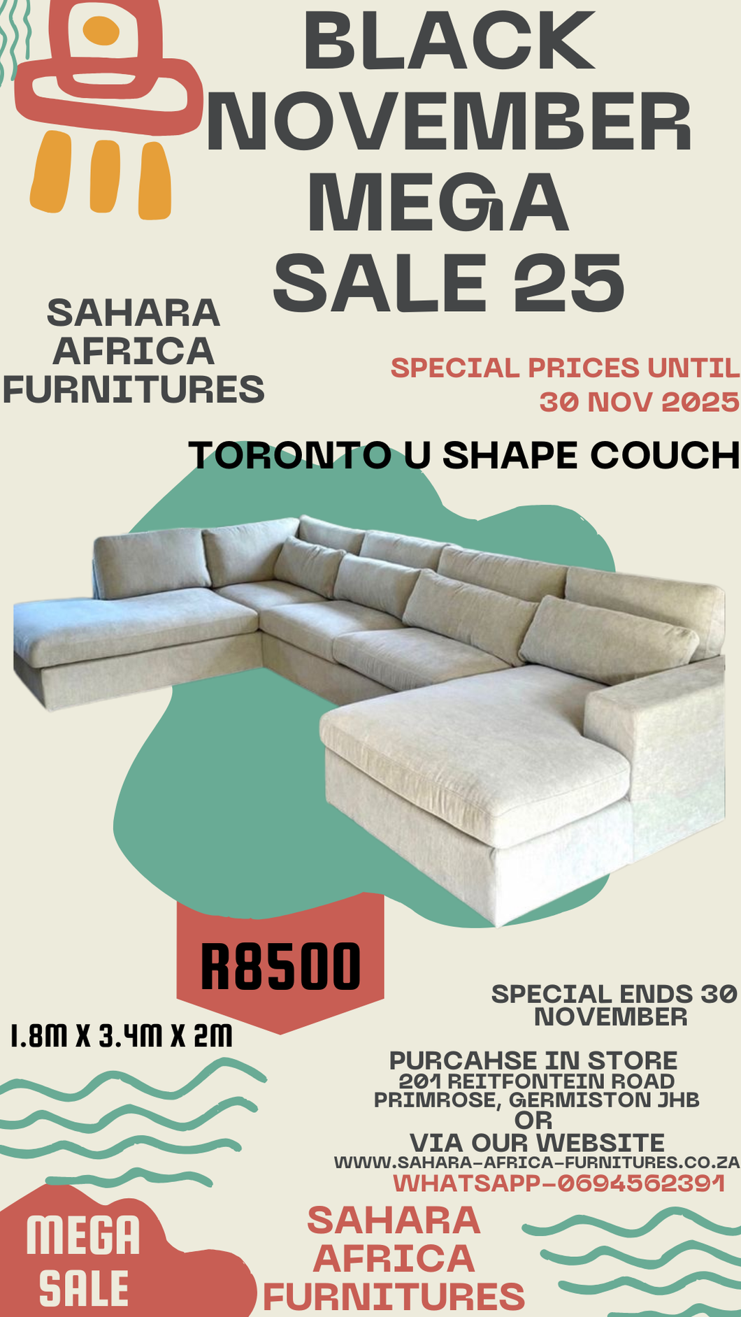 Toronto u shaped couch R8500