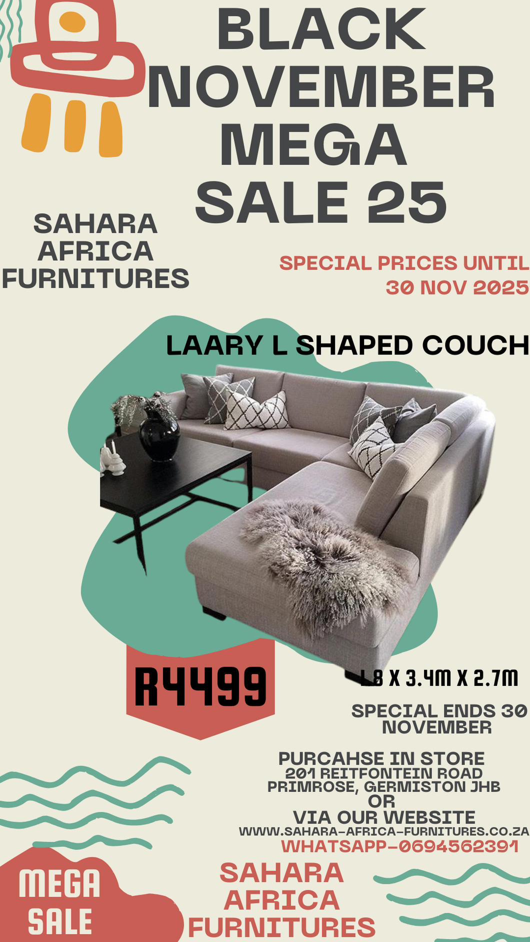 Laary L shaped couch R4499