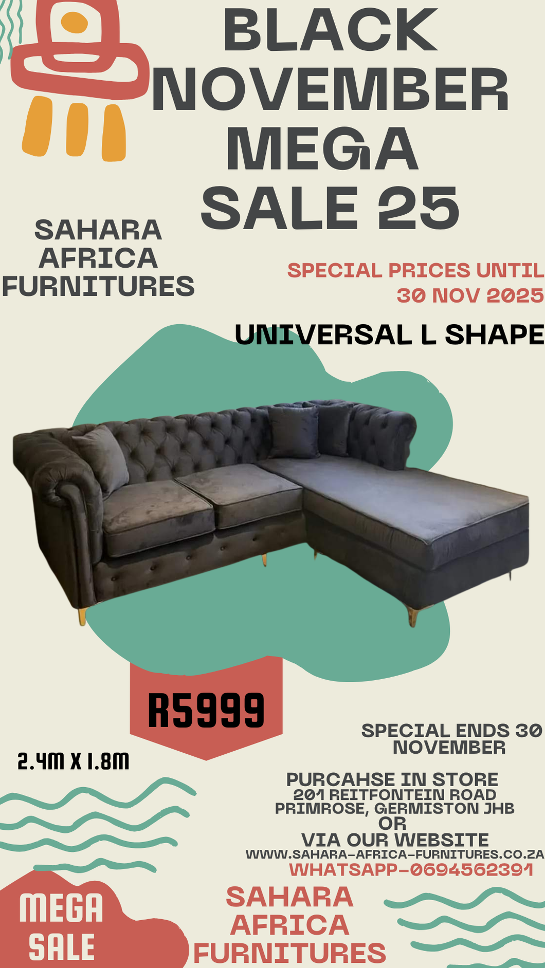 Universal L Shaped Chesterfield