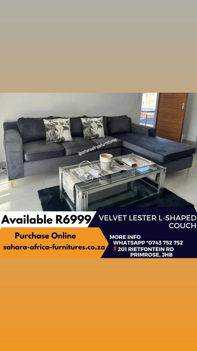 Velvet Lester Lshaped couch Sahara Africa Furnitures